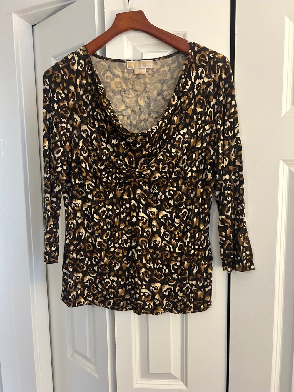 Women's Brown Leopard Print Cowl Neck Top